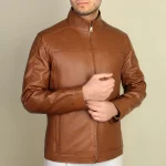 کاپشن چرمی مردانه مدل ژان عسلی