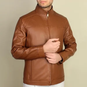 کاپشن چرمی مردانه مدل ژان عسلی