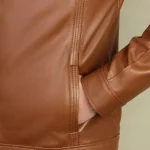 کاپشن چرمی مردانه مدل ژان عسلی - تصویر 3