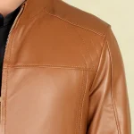 کاپشن چرمی مردانه مدل ژان عسلی - تصویر 4