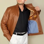 کاپشن چرمی مردانه مدل ژان عسلی - تصویر 7