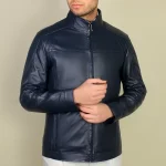 کاپشن چرمی مردانه مدل ژان سرمه ای