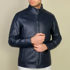 کاپشن چرمی مردانه مدل ژان سرمه ای