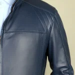 کاپشن چرمی مردانه مدل ژان سرمه ای - تصویر 4