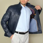 کاپشن چرمی مردانه مدل ژان سرمه ای - تصویر 7