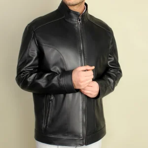 کاپشن چرمی مردانه مدل لیزا مشکی