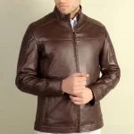 کاپشن چرمی مردانه مدل ژان قهوه ای سوخته
